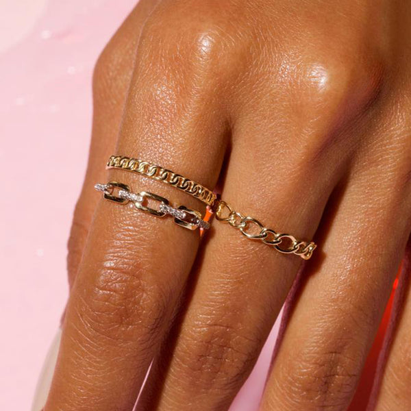 FJ0662 925 Sterling Silver Cubic Zircon Link Chain Ring