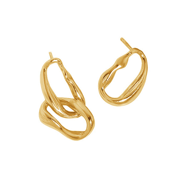 RHE1076 925 Sterling Silver Interlock Irregular Hoop Women Earrings