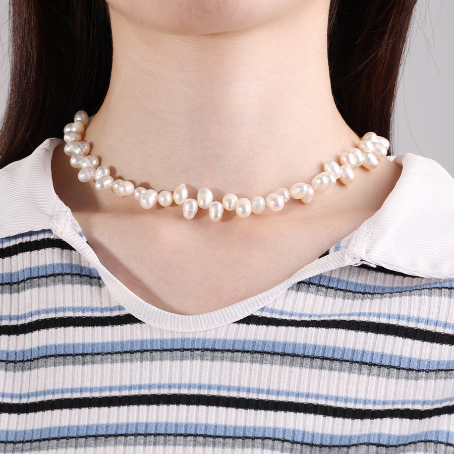 PN0051 925 Sterling Silver Freshwater Pearl Women Choker Necklace