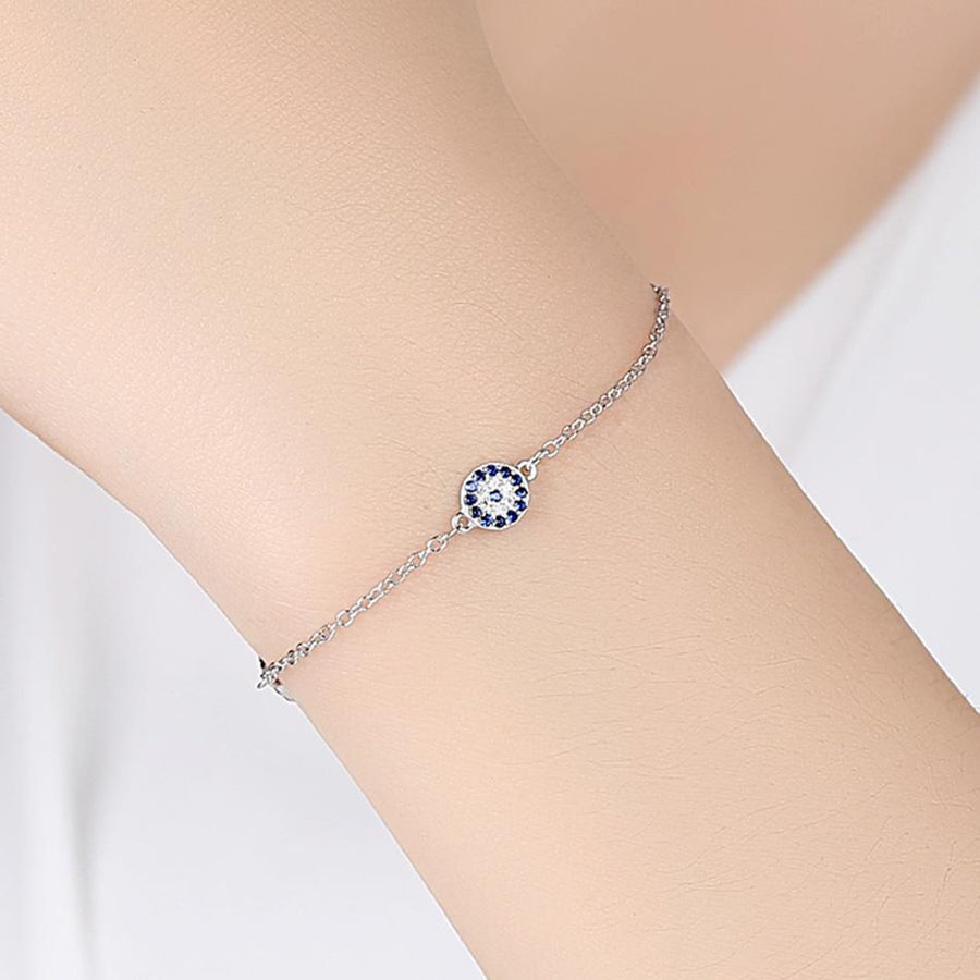 YS1281 925 Sterling Silver Triple Blue Rhinestone Evil Eye Bracelet