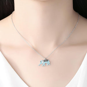 YX1550 925 Sterling Silver Blue&Black CZ Elephant Necklace