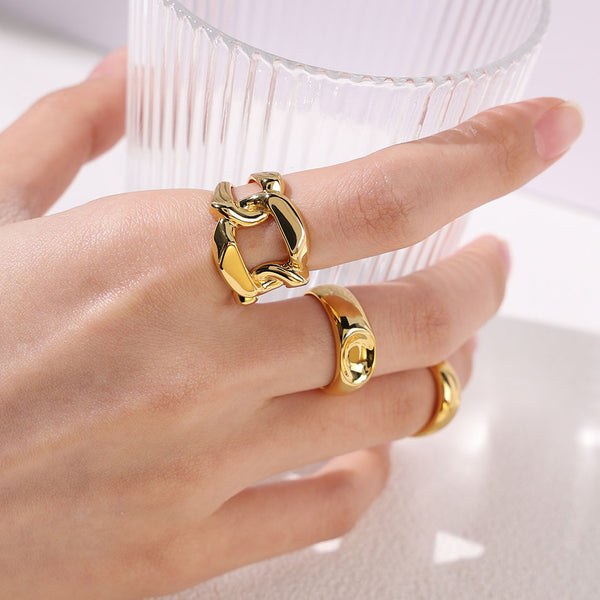 FJ0820 925 Sterling Silver Hollow Chunky Chain Link Women Ring