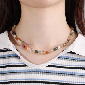 PN0015 925 Sterling Silver Colorful Stone Bead Necklace With Freshwater Pearl