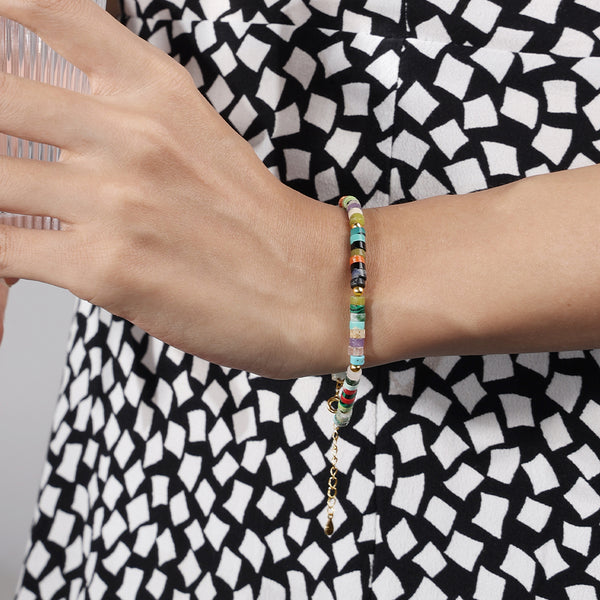 PB0030 925 Sterling Silver Dainty Rainbow Stone Bead Bracelet