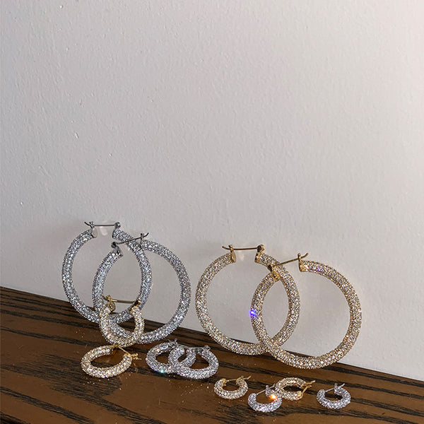 FE1187 925 Sterling Silver Pave Diamond Big Hoops Earrings