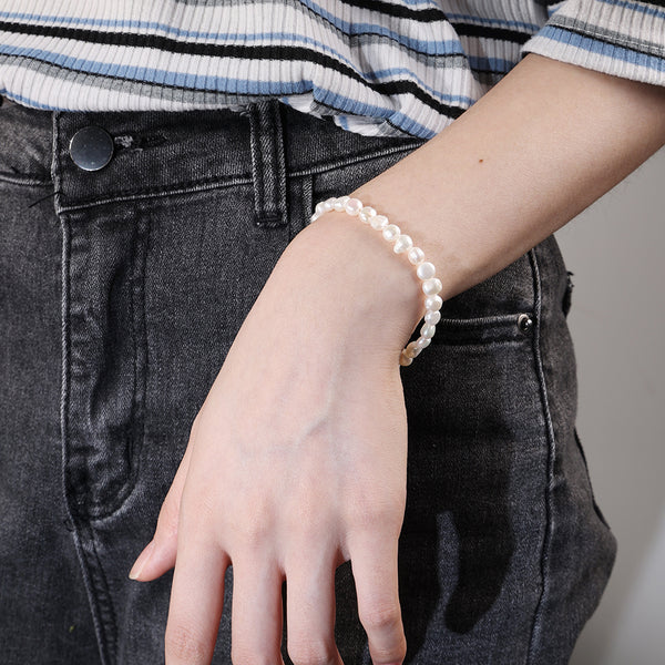 PB0034 925 Sterling Silver 5-6mm Freshwater Pearl Women Bracelets