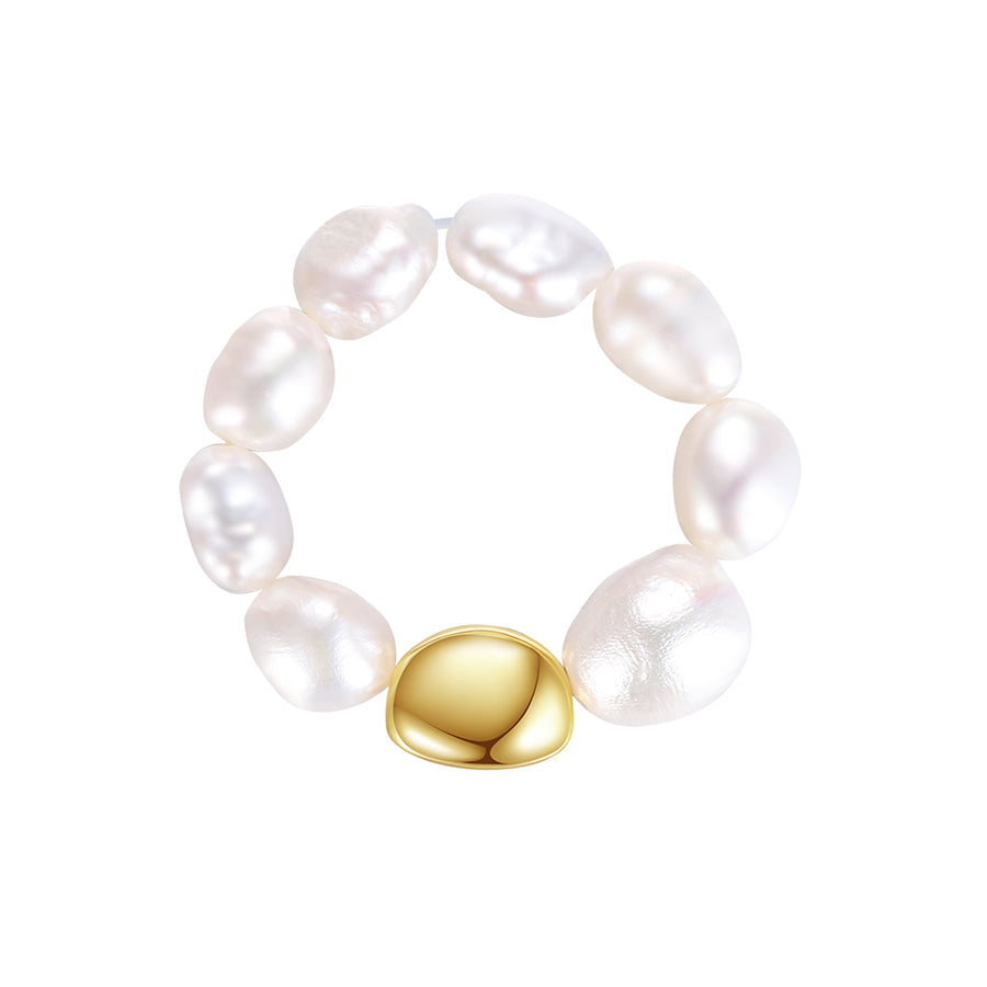 PR0011 PR0012 Pink Crystal Gold Bead Freshwater Pearl Elasticity Adjustable Ring