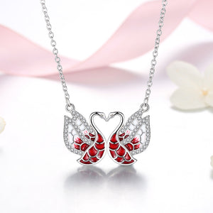 GX1380 925 Sterling Silver Kiss Swan Heart Women Pendant Necklace