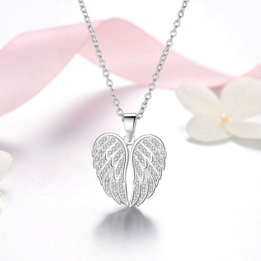 GX1412 925 Sterling Silver Wing Engrave Name Heart Pendant Necklace