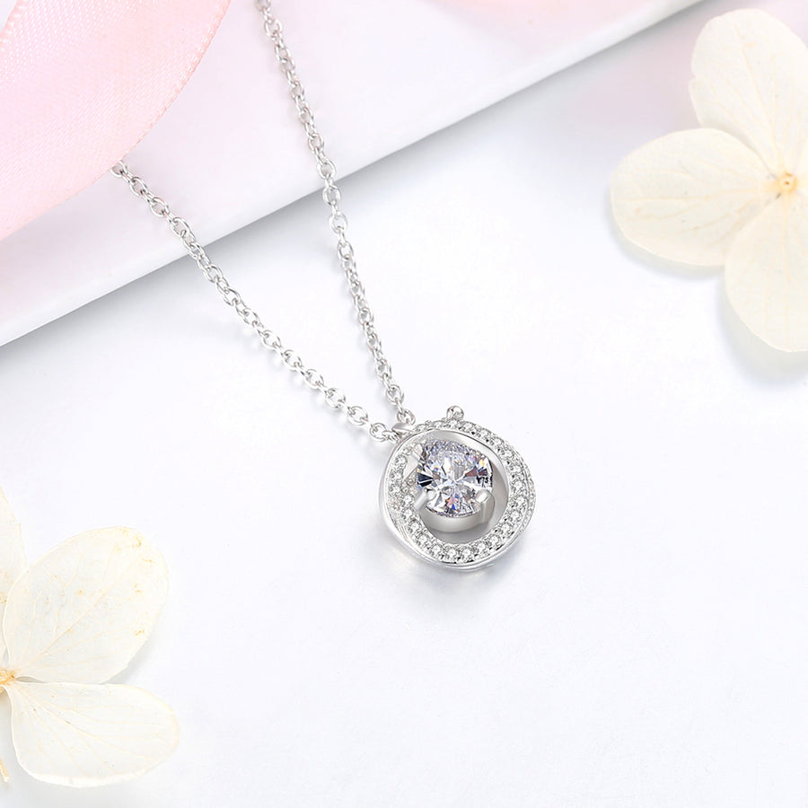 GX1390 925 Sterling Silver Hollow Circle CZ Pendant Necklace