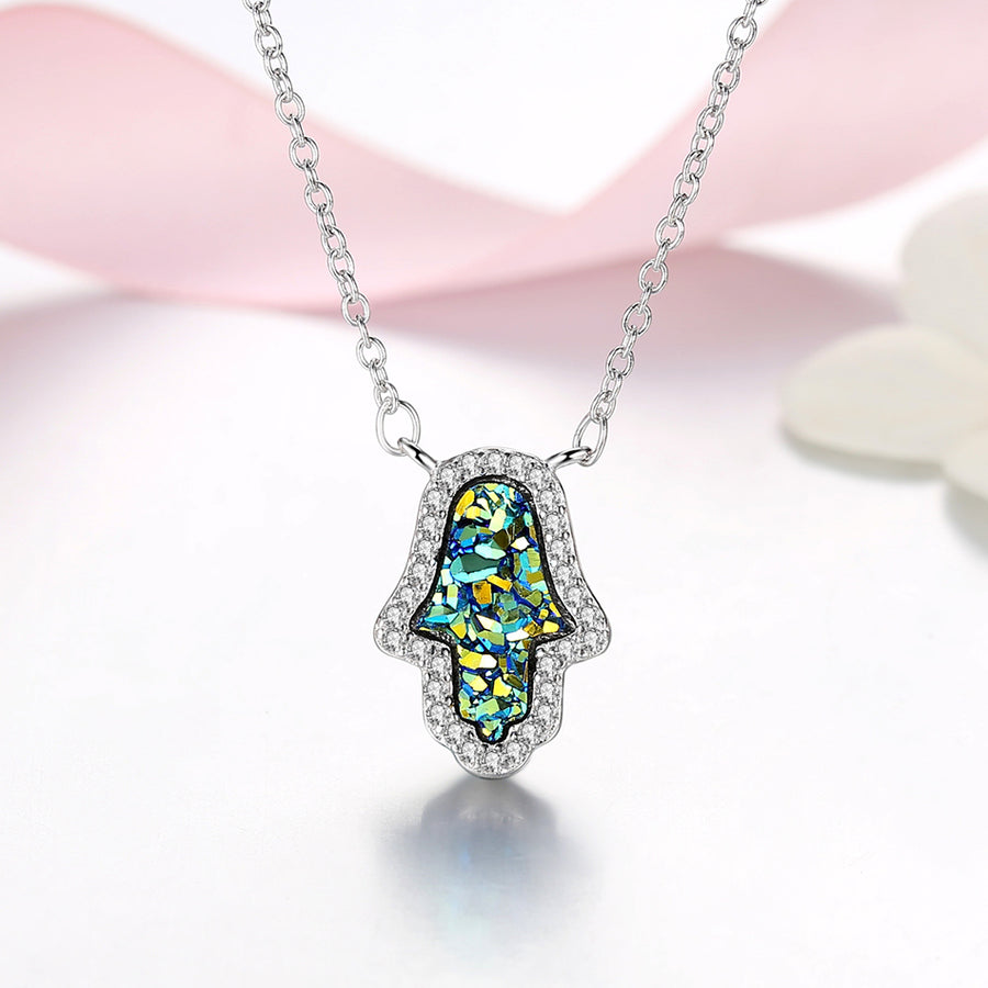 GX1379 925 Sterling Silver Colorful Hamsa Hand Necklace