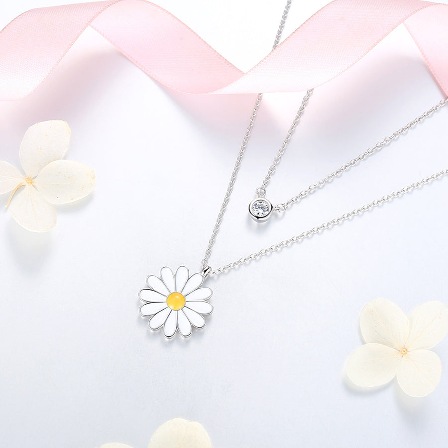 GX1405 925 Sterling Silver Summer Daisy Flower Necklace