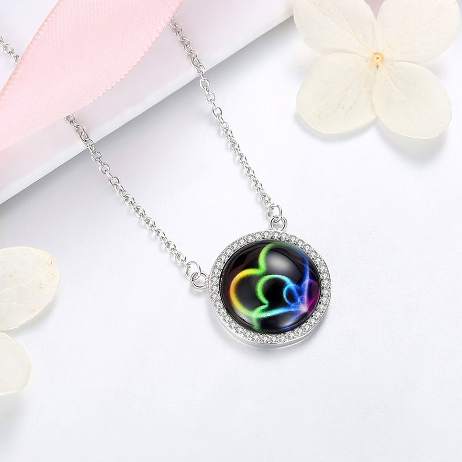 GX1397 925 Sterling Silver Round Pendant Enamel Necklace