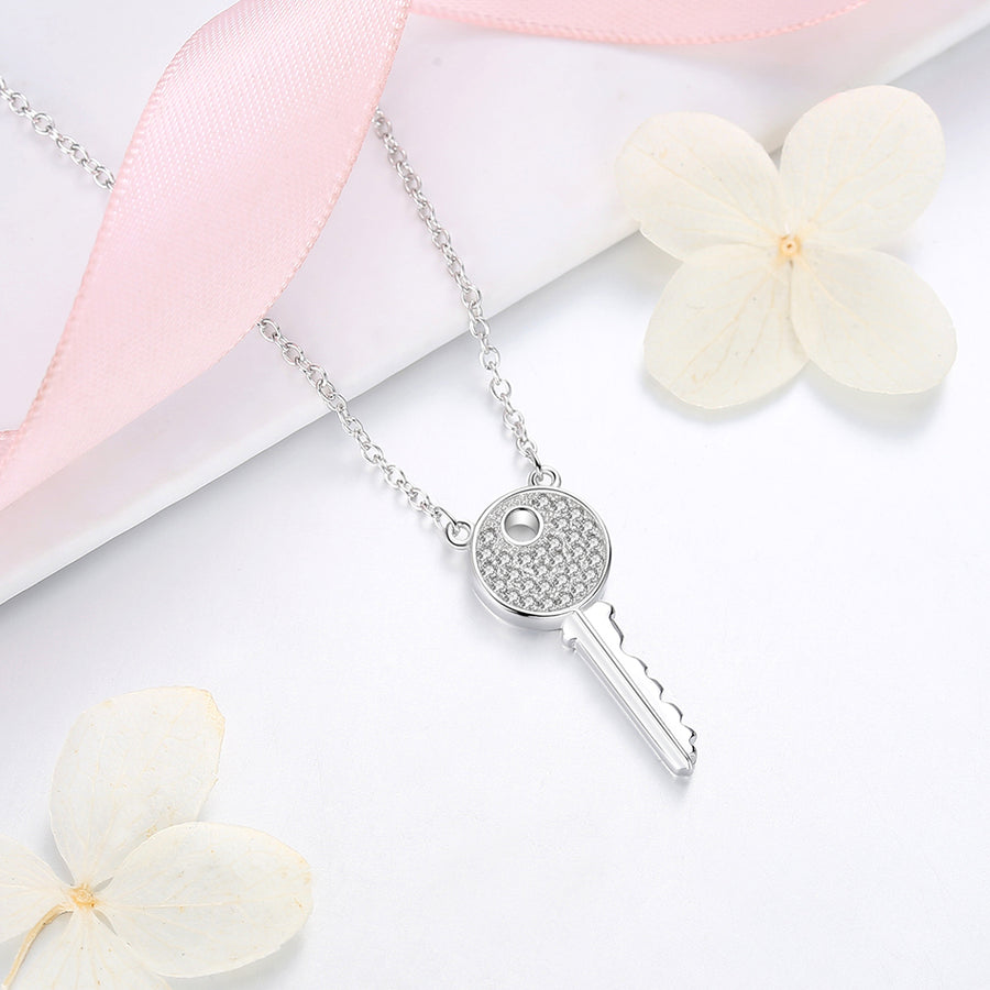 GX1411 925 Sterling Silver Happiness Key CZ Pendant Necklace