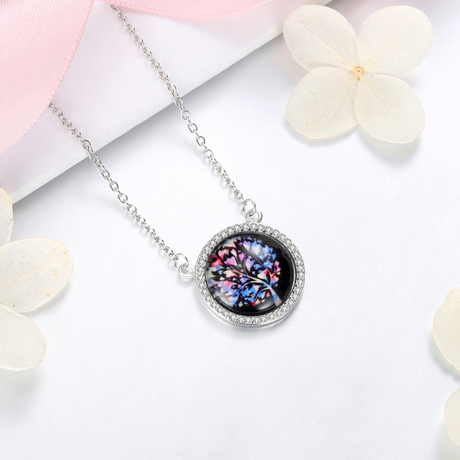 GX1399 925 Sterling Silver Tree Shape Glowing Round Pendant Necklace