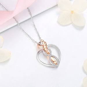 GX1386 925 Sterling Silver Heart Rose Necklace