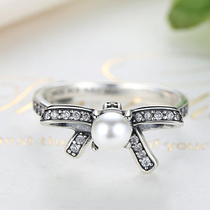 YJ1174 925 Sterling Silver Bow-knot Pearl Ring