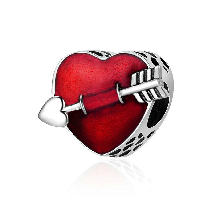 BA16  925 Sterling Silver First Love Engrave Arrow Heart Charm Beads