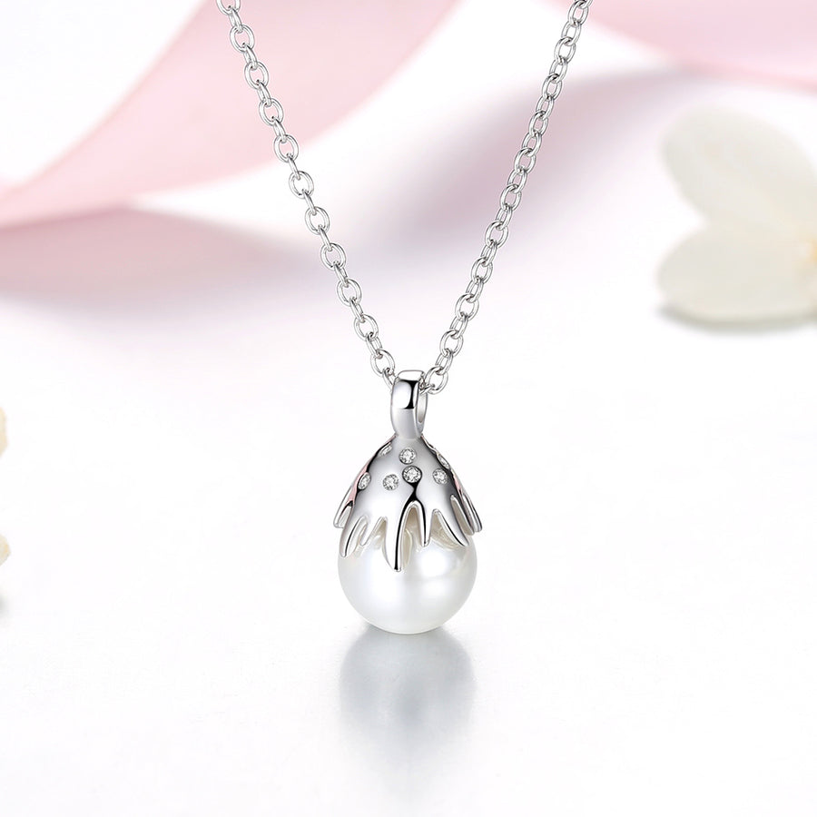 GX1414 925 Sterling Silver Minimalist Pearl Pendant Necklace