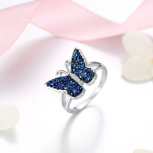 GJ4085 925 Sterling Silver Blue CZ butterfly Ring