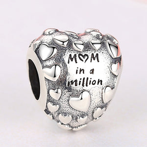 PY1855 925 Sterling Silver Mom in a million heart charm bead