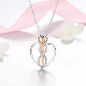 GX1386 925 Sterling Silver Heart Rose Necklace