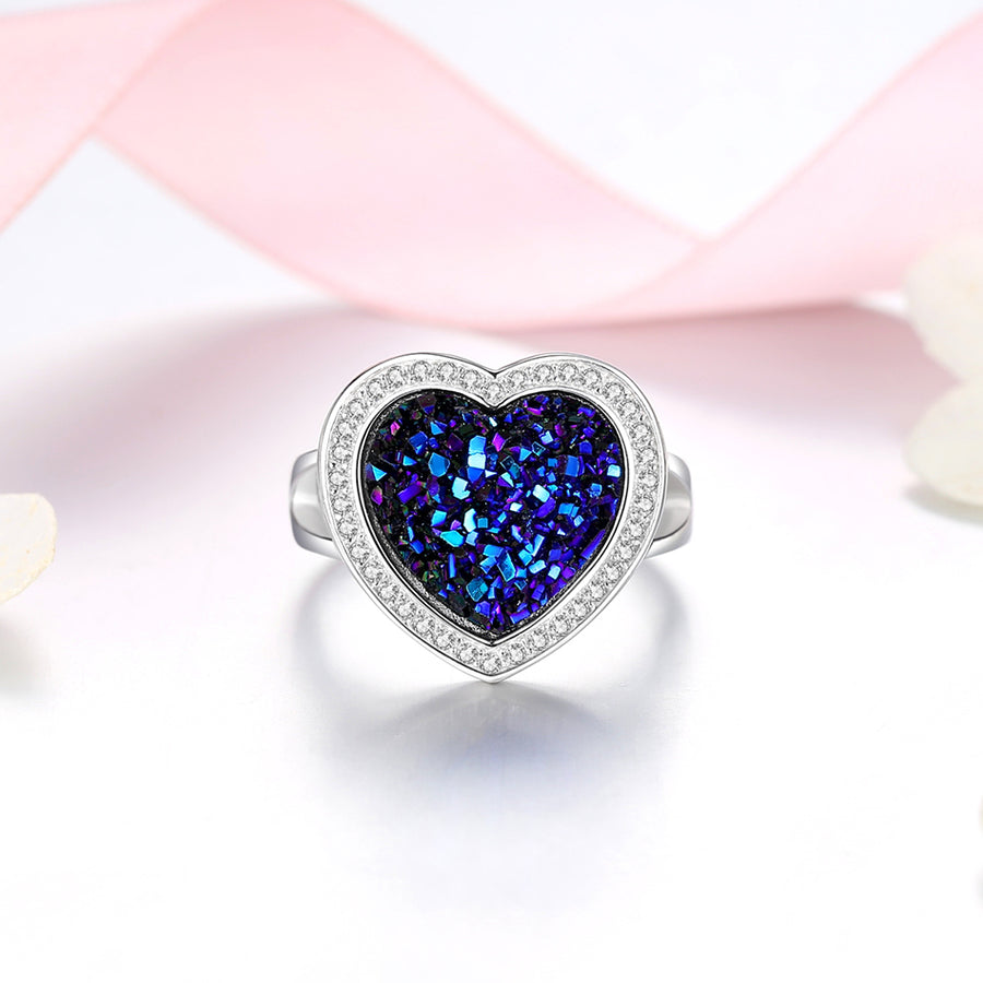 GJ4087 925 Sterling Silver Fantasy Blue CZ Heart Ring