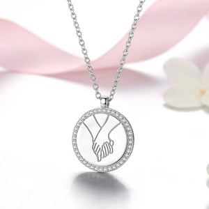 GX1407 925 Sterling Silver Couple Holding Hands Coin Pendant Necklace