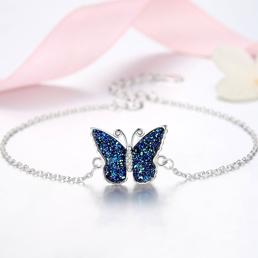 GS2111 925 Sterling Silver Blue Starry Butterfly Women Bracelet