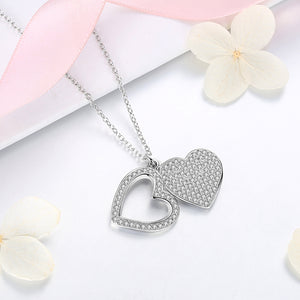GX1395 925 Sterling Silver Double Heart CZ Necklace