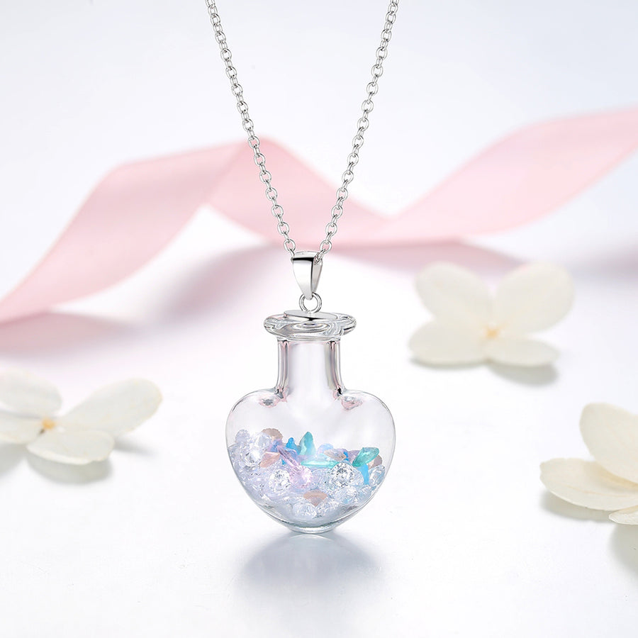 GX1389 925 Sterling Silver Transparent Heart Bottle Pendant Necklace