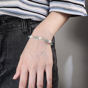 PB0004 925 Sterling Silver Blue Apatite Stone Freshwater Pearl Bracelet