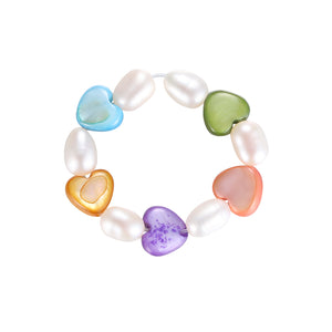 PR0006 PR0007 PR0008 Colorful Heart Glass Bead Freshwater Pearl Ring