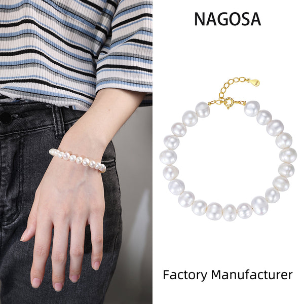 PB0036 925 Sterling Silver White 8MM Freshwater Pearl Bracelet