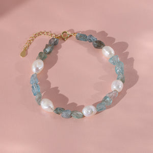 PB0004 925 Sterling Silver Blue Apatite Stone Freshwater Pearl Bracelet