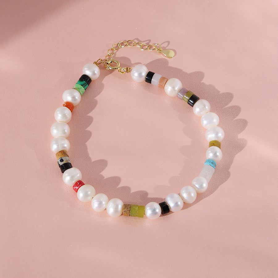 PB0031 925 Sterling Silver 6-7MM Freshwater Pearl Colorful Stone Bracelets