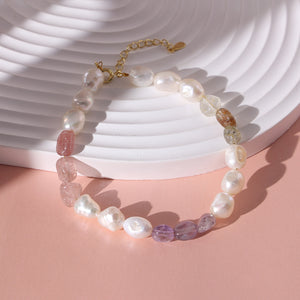 PB0042 925 Sterling Silver Freshwater Pearl Colorful Crystal Women Bracelet