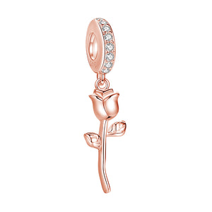 PY1927_W 925 Sterling Silver Rose Gold Flower charm pendant