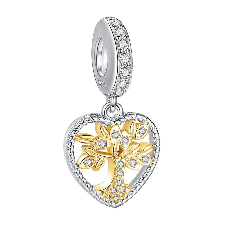 PY1931_M 925 Sterling Silver Gold Family Tree Pendant Charm