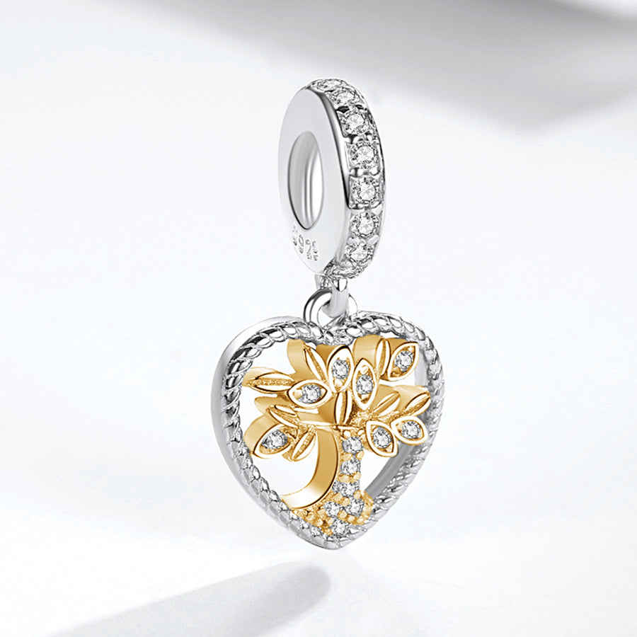 PY1931_M 925 Sterling Silver Gold Family Tree Pendant Charm