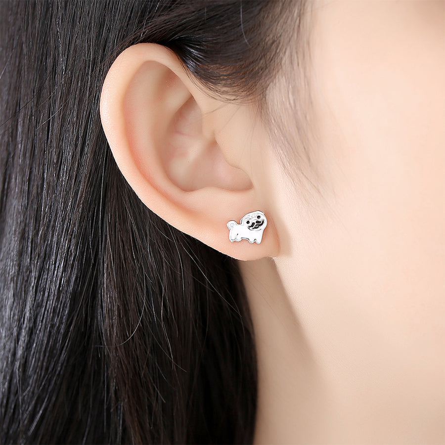 ETYE3268 925 Sterling Silver Cute Enamel Dog Stud Earrings For Kids