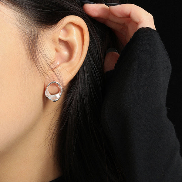 RHE1089 925 Sterling Silver Irregular Geometry Women Stud Earrings