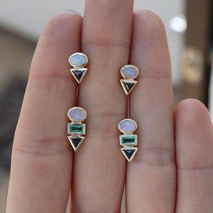 FE1446 925 Sterling Silver Oval Triangle Opal & Sapphire Earrings