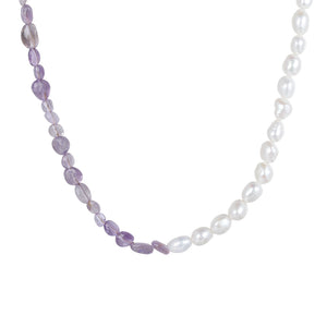 PN0023 925 sterling silver Purple Apatite Stone & Freshwater Pearl Bead Necklace