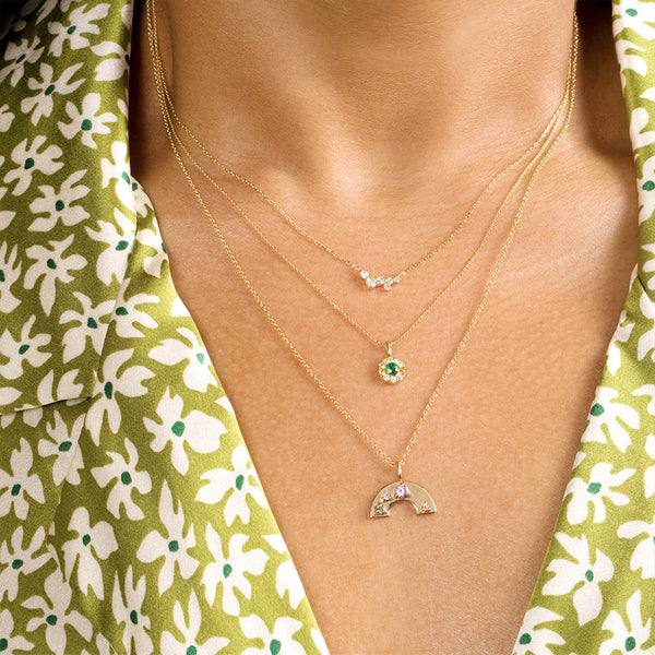 FX0880 925 Sterling Silver Rainbow Colorful Cubic Zirconia Pendant Necklace