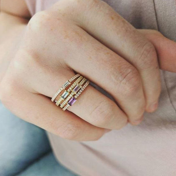 FJ0669 925 Sterling Silver Amethyst Pave Zircon Band Ring