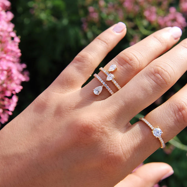 FJ0384 925 Sterling Silver Pear Pave Zircon Eternity Ring