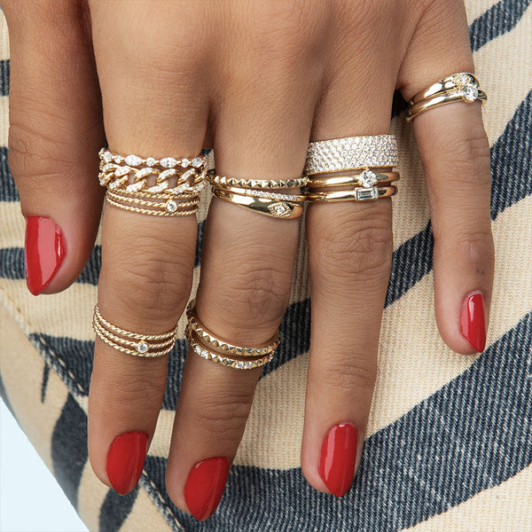 FJ0674 925 Sterling Silver Zircon Dot Dash Ring