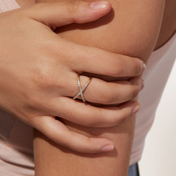 FJ0769 925 Sterling Silver Crossover Cubic Zirconia Women Ring