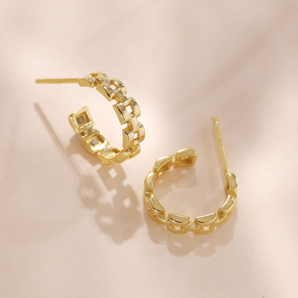 YHE0456 925 Sterling Silver CZ Link Chain Hoop Earring